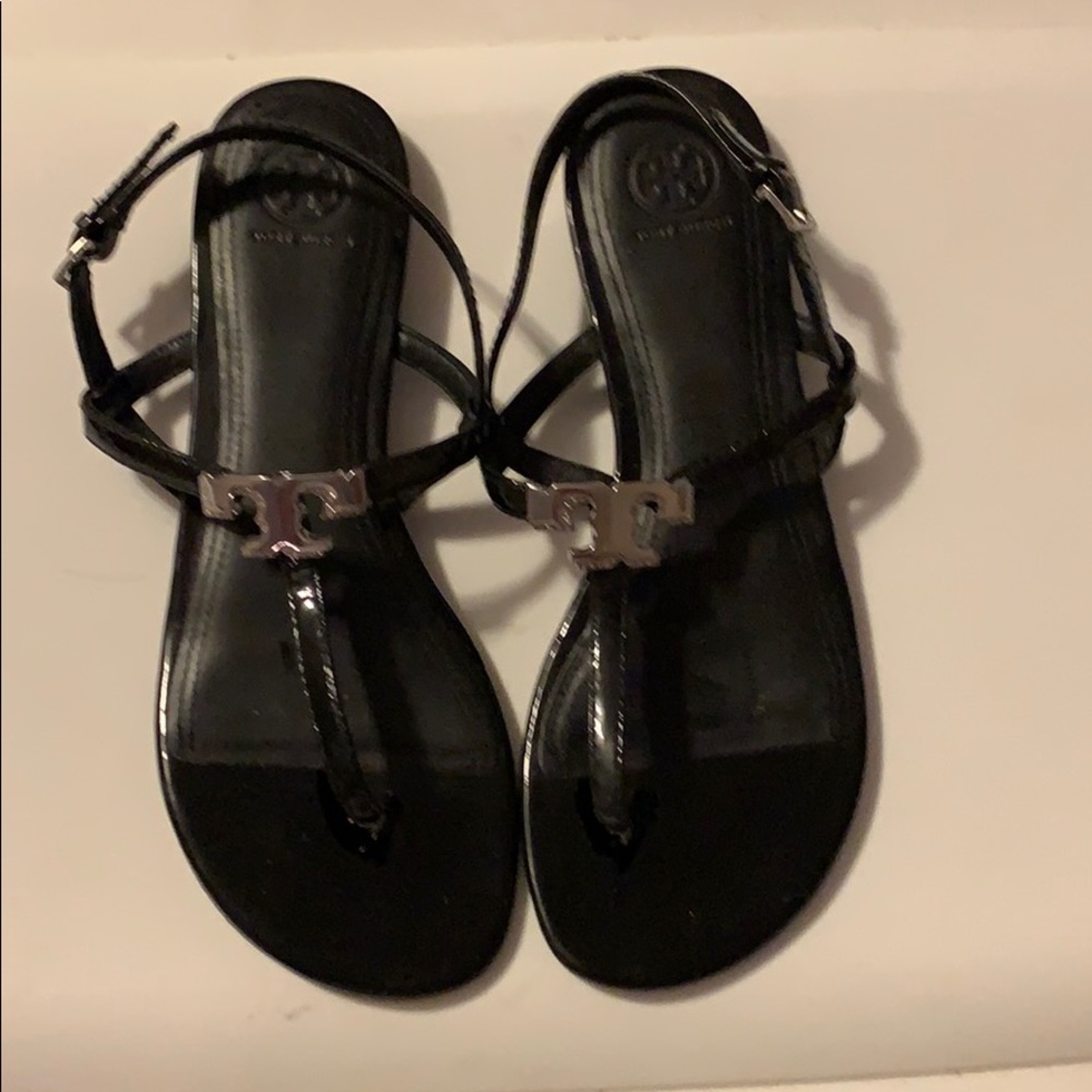 Tory Burch T Strap Thong Sandal Black Patent